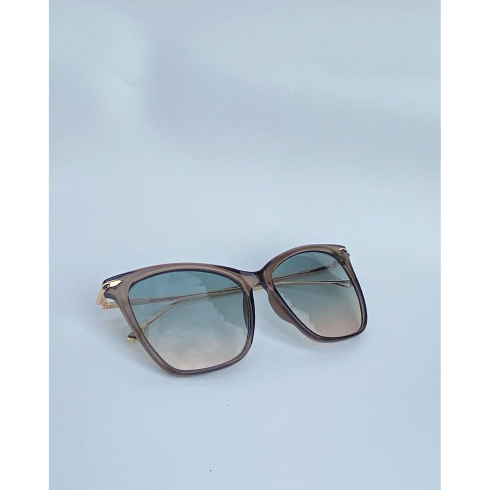 Large Cat Eye Brown Frame & Green Lenses Sunglasse